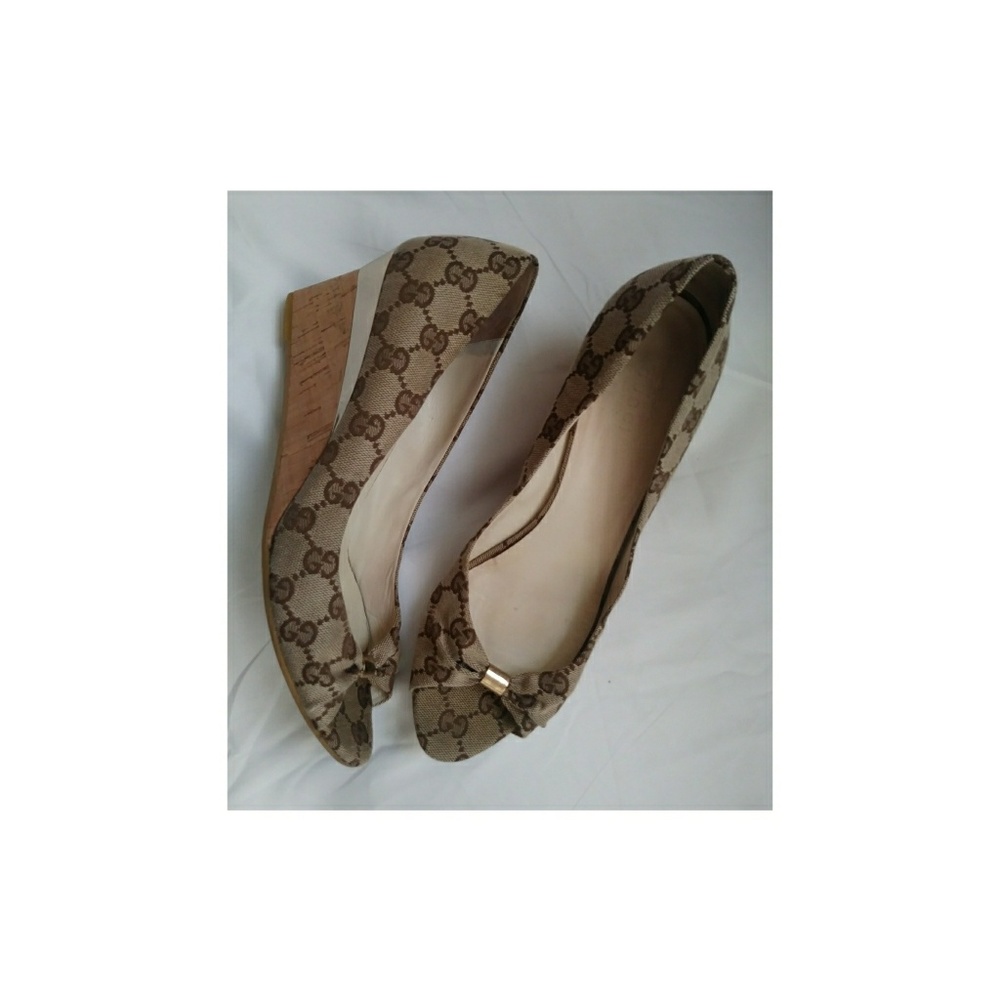 Gucci Monogram Canvas Cyprus Cork Wedges 8.5